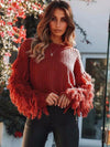 Round-neck Long Sleeves Tasseles Sweater Tops