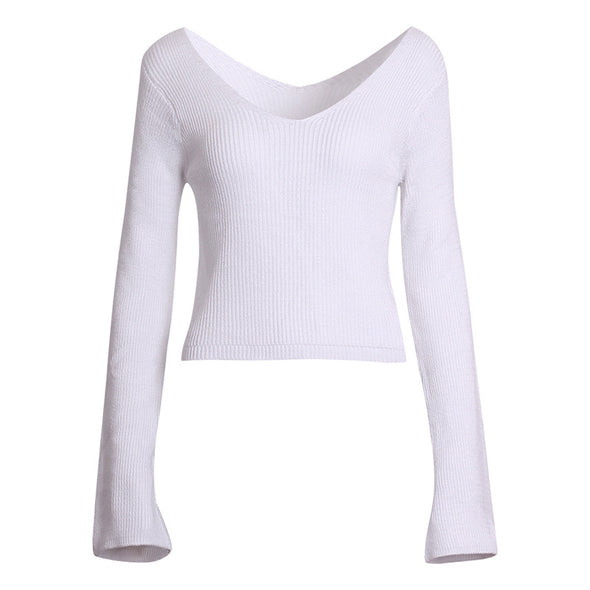 V- neck Long Sleeve Short Sweaters