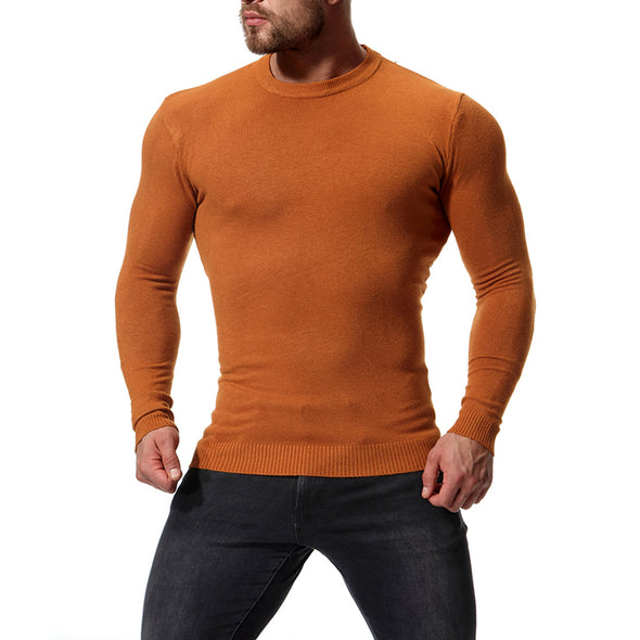 New Men's O-neck Long Sleeve Solid Color Slim Sweater