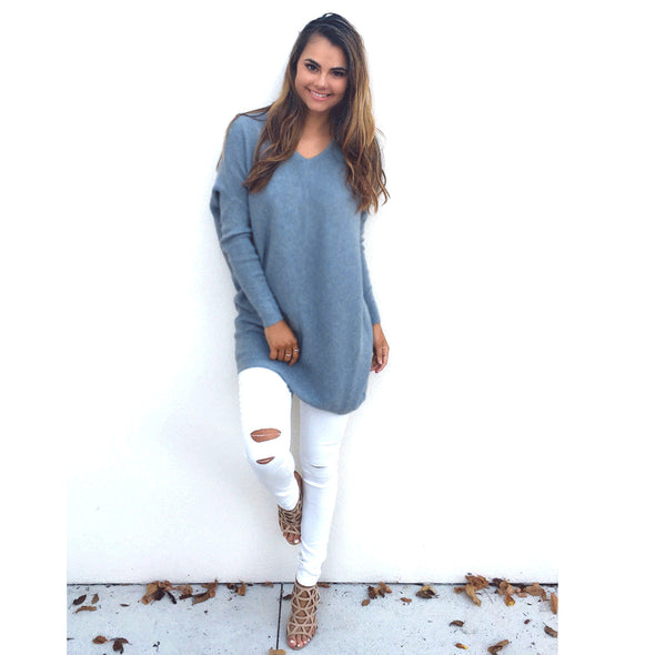 V- neck Long Sleeve Medium Style Sweaters