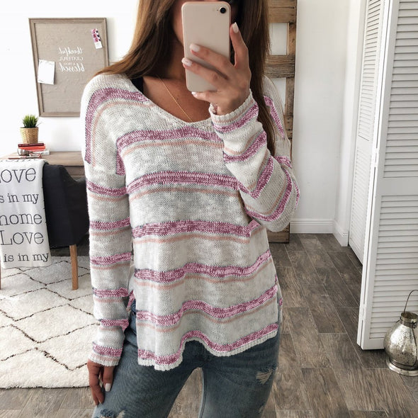 Sexy V-Neck Long-Sleeved Split-knit Sweater