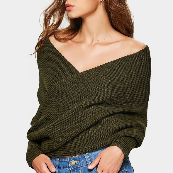 Sexy V-Neck Cross Knitted Navel Sweater