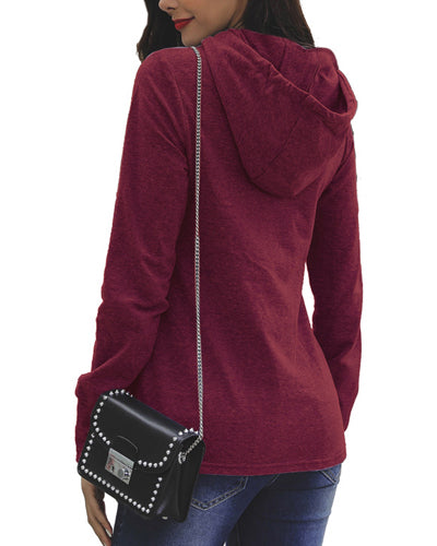 Solid Color Hooded Drawstring Sweatshirt