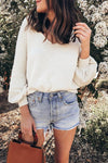 Fashion Plain Long Sleeve V-Neck Sweater