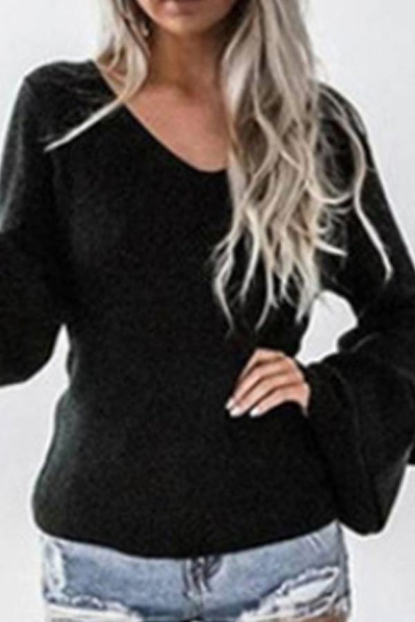 V  Neck   Plain  Polyester  Casual  Sweaters