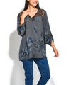 Lace V-Neck Printed Long-Sleeved Shirt