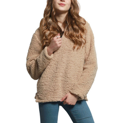 Warm Plush Long Sleeve Pure Color Sweatshirt