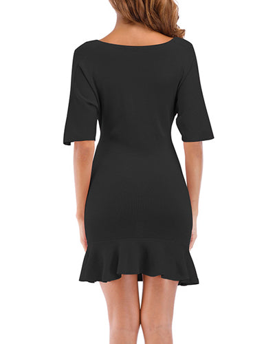 New V-Neck Bat Sleeve Knit Bodycon Dress