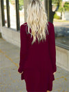 Loose Long-Sleeved V-Veck Solid Color A-Line Dress