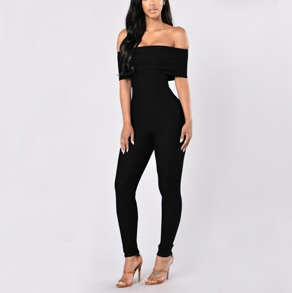 Cutaway Collar Elastic Slim Jumpsuit