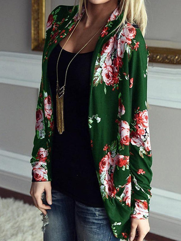 Flower Printed Open Front Cardigan