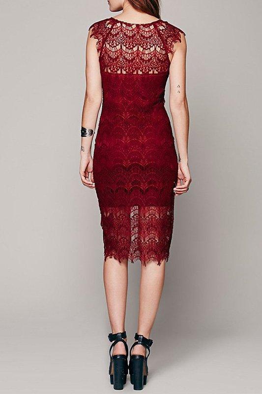 Lace Patchwork Hollow Out Sleeveless Bodycon Dress