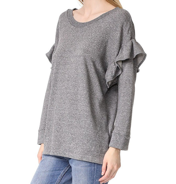 Solid Color Round Neck Lotus Leaf Long Sleeve Sweatshirt