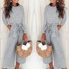 Round Neck Long Sleeve Stripes Lace Up Jumpsuits