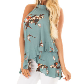 Printed Sleeveless Halter Shirt