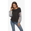 Printed Lantern Sleeve Paneled Knit Sweater