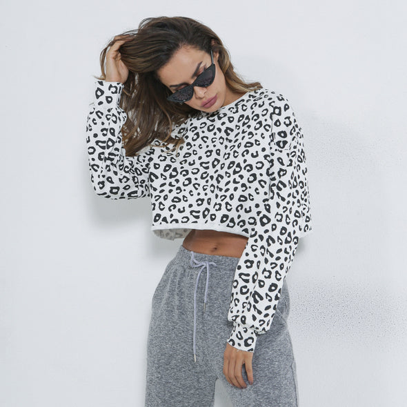 Sexy Leopard O-Neck Short Cotton Sweatshirt