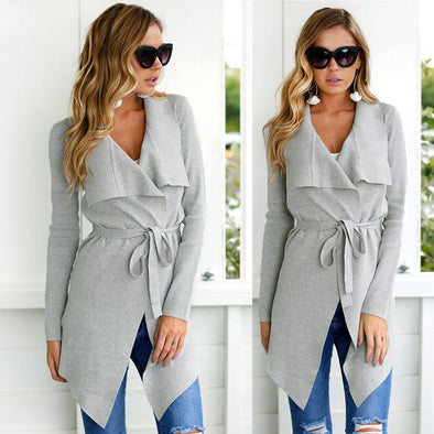 Lace-Up V-Neck Cardigan Irregular Windbreaker Coat