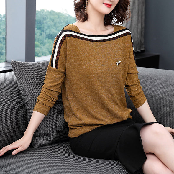 Loose Contrast Off Shoulder T-Shirt