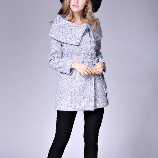 Fashion Long Sleeve Bandage Woolen Coat