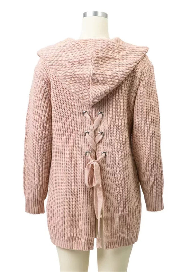 Casual Solid V-Neck Back Bandage Split Knitting Cardigan