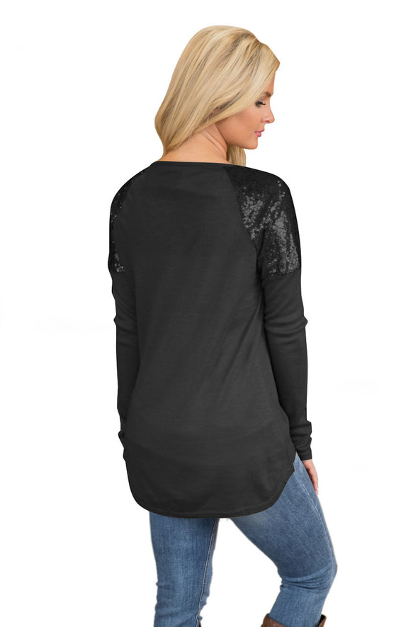 New O-neck sequined long sleeve T-shirt