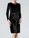 Fashion Solid O-Neck Velvet Bodycon Dress