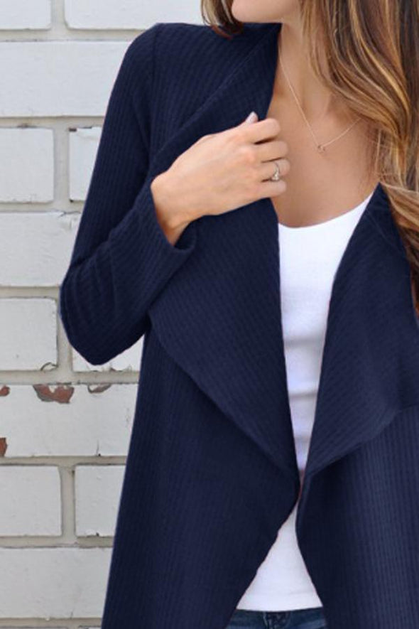 Casual  Fold Over Collar  Plain Cardigans