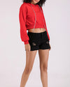 Hooded Solid Long-Sleeved Short Sweatshirt