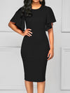 Round Neck  Plain  Blend Bodycon Dress