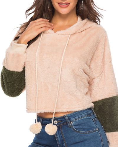 Color Matching Hair Ball Hooded Plush Sweatshirt