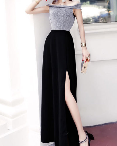 Off-Shouldered Split Slim Long Evening Dress