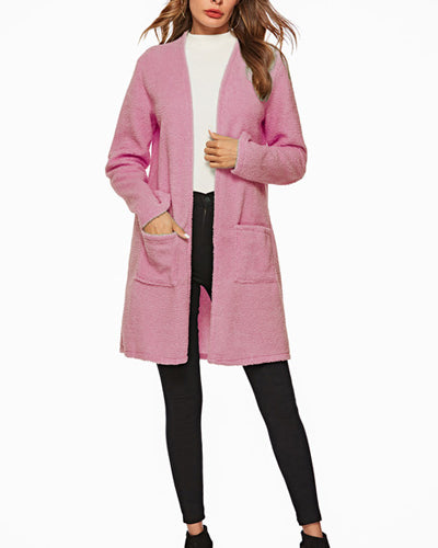 Long Sleeve Pocket Long Woolen Coat