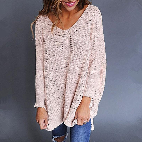 Round Neck Plain Long Sleeve Knitting Sweater