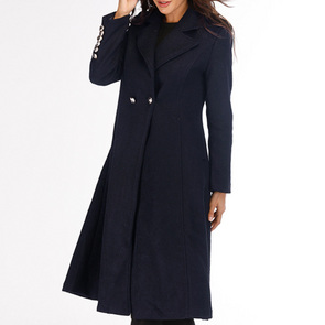 Fashion Slim Button Long Sleeve Woolen Coat