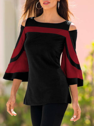 Stitching Off-The-Shoulder Bat Sleeve T-Shirt