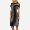 Fashion Striped O-Neck Short Sleeve Bodycon Dress