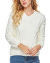 Fringed Raw Long-Sleeved V-Neck Sweater