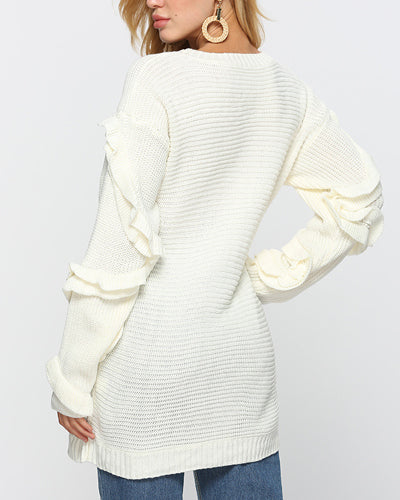 Solid Color Long Sleeve O-Neck Sweater