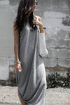 Simple Solid Sleeveless Hem Split Cotton Maxi Dress