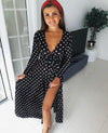 Sexy V-neck Long Sleeve Strap Polka Dot Dress