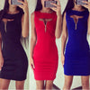 Sexy Solid Zipper V-Neck Sleeveless Bodycon Dress