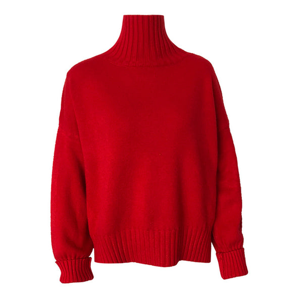 Solid Color Split High Neck Collar Sweaters