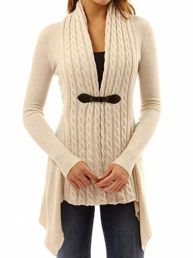 Solid Color Long Sleeve Irregular Knit Cardigan