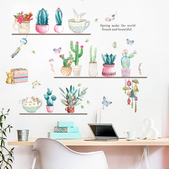 Cartoon Potted Cactus Wall Sticker