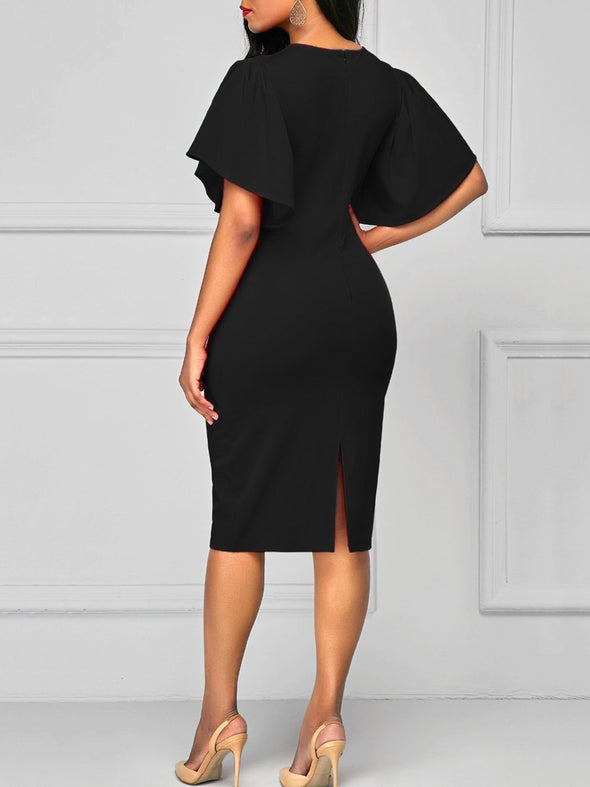 Round Neck  Plain  Blend Bodycon Dress