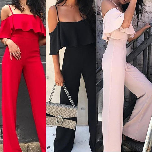 Flounce Pure Color Sling Jumpsuit