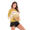 New O-neck Loose Cuff Slits Long Sleeve Striped T-shirt Tops