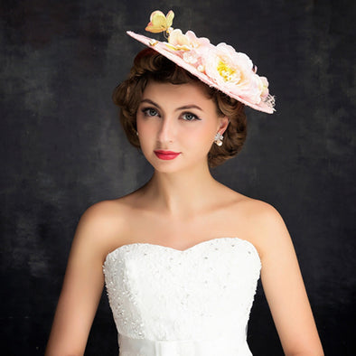 New Fashion Pink Lace Flower Top Hat