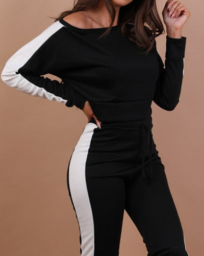 Splicing Long-Sleeved Shirt Casual Sports Trousers Suit